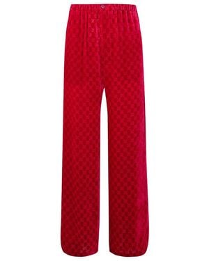 Gucci Gg-Pattern Straight-Leg Velvet Pants - Red