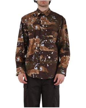 MSGM Paint Splatter-Print Cotton Shirt - Brown