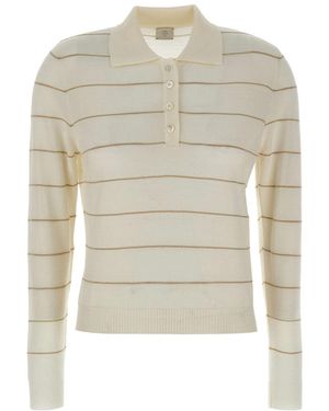 Eleventy Striped Polo Knitted Top - White