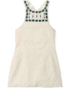 Miu Miu Cotton Embellished Apron Mini Dress - Natural