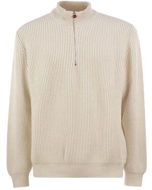 Kiton Ribbed Half-Zip Pullover - White