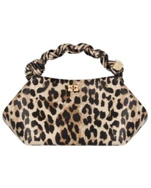 Ganni Leopard Printed Small Bou Tote Bag - White