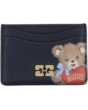 Ganni Logo Plaque Textured Card Holder - Blue