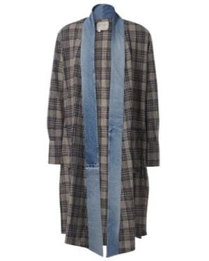 Greg Lauren Cotton Coat With Plaid Denim Piping - Grey