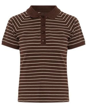 Samsøe & Samsøe Samia Striped Buttoned Polo Top - Brown