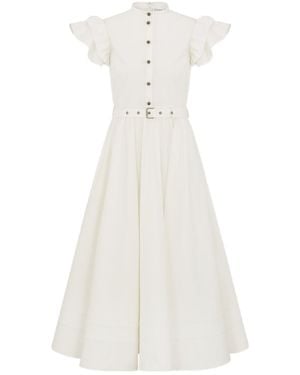 Dior Mid-Length Flared Dress With Belt - White