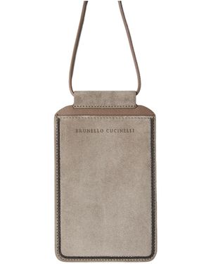 Brunello Cucinelli Debossed-Logo Suede Phone Case - Grey