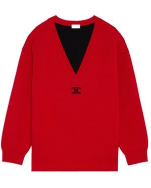 Celine Oversized V-Neck Jumper - Red