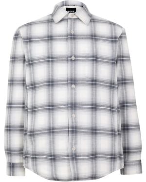 BOSS Gradient Plaid Collared Long Sleeve Shirt - Gray
