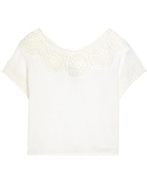 Nili Lotan Linen Embroidered Wide-Collar Top - White
