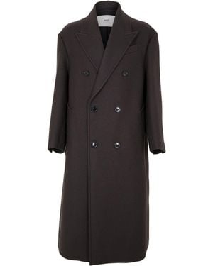 Ami Paris Solid Color Overcoat - Black