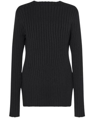 The Row Long-Sleeve Ribbed Silk Top - Black