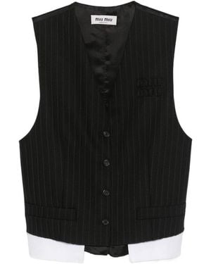 Miu Miu Striped Button-Up Gilet - Black