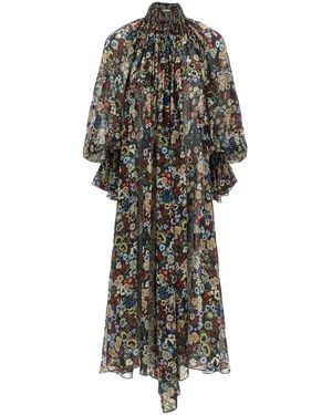 KHAITE Edgar Floral-Print High-Neck Dress - Black