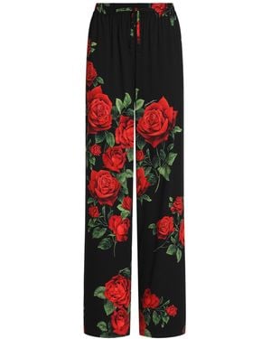 Dolce & Gabbana Rose Printed Trousers - Red