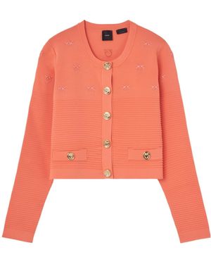 Pinko Motif-Embroidered Ribbed Jacket - Orange