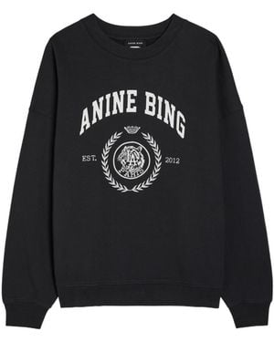 Anine Bing Miles Logo-Print Cotton Sweatshirt - Black