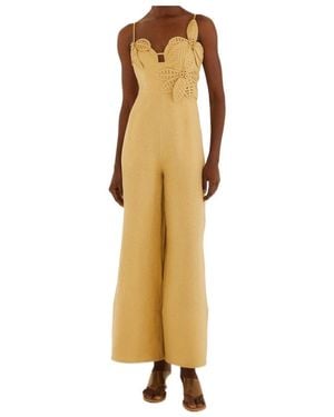 FARM Rio Cutout Floral Wide-Leg Jumpsuit - Metallic