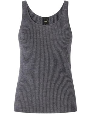 Pinko Ribbed-Knit Logo-Patch Tank Top - Gray