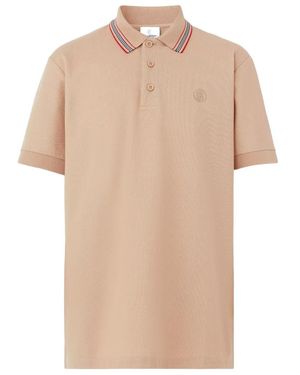 Burberry Logo Embroidered Short Sleeved Polo Shirt - Natural