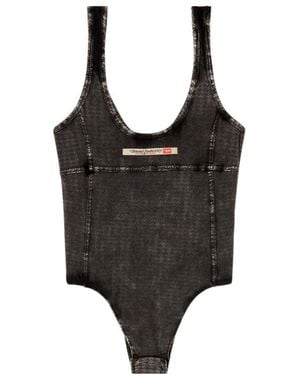 DIESEL Phoebe-Dnm Houndstooth Print Bodysuit - Black