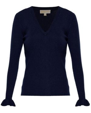 MICHAEL Michael Kors Ruffled V-Neck Jumper - Blue