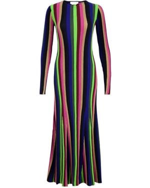 Gabriela Hearst Striped-Pattern Long-Sleeve Dress - Blue