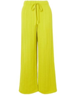 The Elder Statesman Ribbed Cashmere And Cotton-Blend Wide-Leg Pants - Yellow