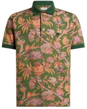 Etro Cotton Piqué Polo Shirt With Floral Paisley Motif - Green