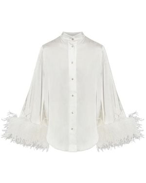 Oséree Oséree Feather-Trim Button-Up Top - White
