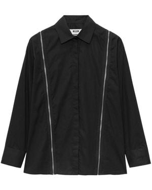 MSGM Zip-Detailed Long-Sleeved Straight Hem Shirt - Black