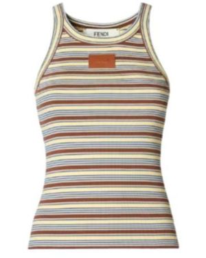 Fendi Striped Logo Patch Knitted Top - Multicolour