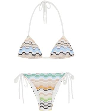 Missoni Mare Striped Metallic Crochet-Knit Triangle Bikini - White