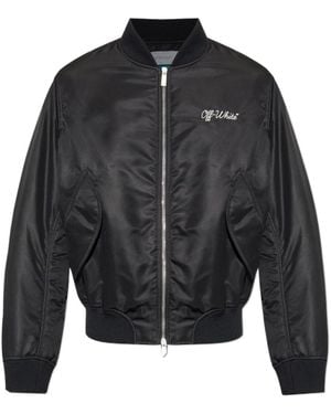 Off-White c/o Virgil Abloh Logo Embroidered Bomber Jacket - Black