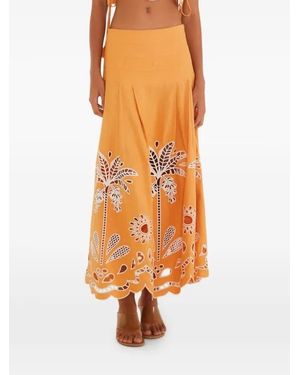 FARM Rio Embroidery Camel Skirt - Orange