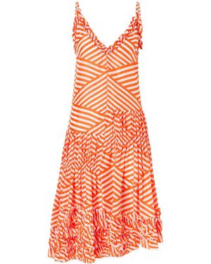 Dries Van Noten Demi Ruffled Asymmetric Striped Cotton Midi Dress - Orange