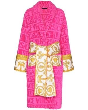 Versace Barocco Detailed Belted-Waist Bathrobe - Pink