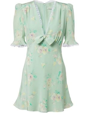 Alessandra Rich Lace-Trimmed Floral Silk Minidress - Green