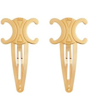 Celine Hair Accessories Set Of 2 Triomphe Snap Hair Clips - Metallic