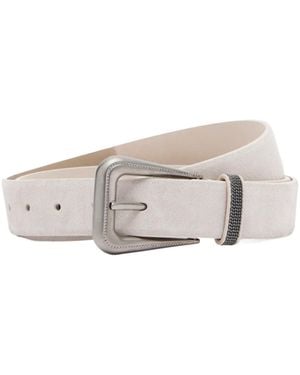 Brunello Cucinelli Monili Suede Belt - White