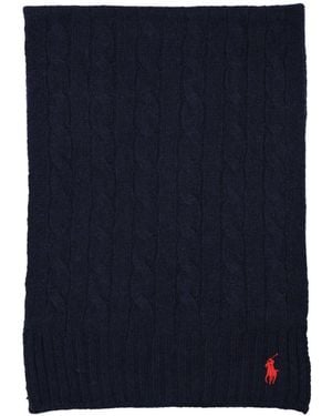 Polo Ralph Lauren Logo Embroidered Cable Knitted Scarf - Blue