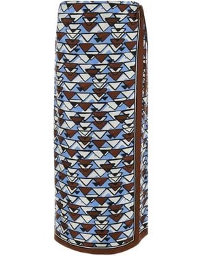 Prada Geometric-Print Midi Skirt - Blue