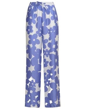 Marni Silk Pyjama Trousers With And Light Dillies Print - Blue