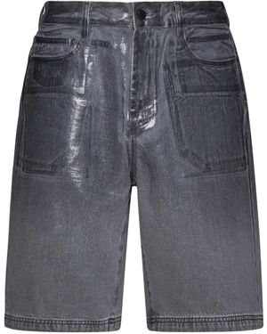 44 Label Group Metallic-Finish Denim Shorts - Grey
