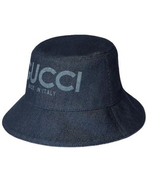 Gucci Logo Detailed Denim Bucket Hat - Blue