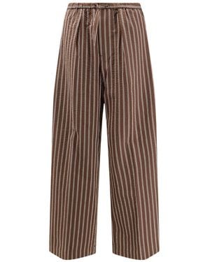 Closed Striped Wide-Leg Pants - Brown