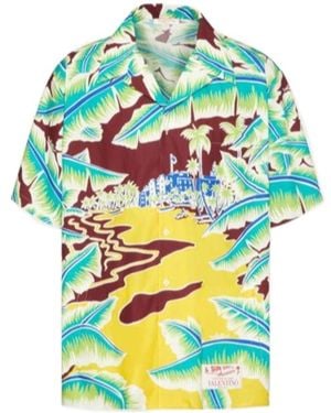 Valentino Tropical-Print Short-Sleeve Shirt - Blue