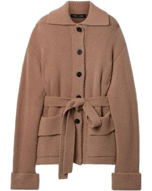 Proenza Schouler Waist-Cinching Ribbed Knit Cardigan - Brown