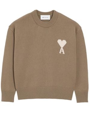 Ami Paris Ami Ami De Coeur Crewneck Jumper - Brown