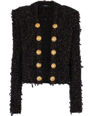 Balmain Tweed Buttoned Jacket - Black